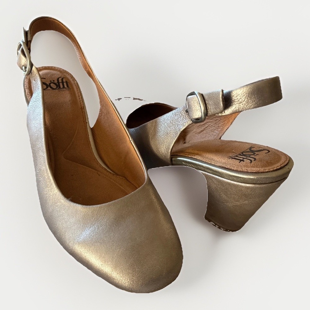 Sofft Lilly leather slingback pumps pewter silver comfort career 7.5 M Comfy EUC